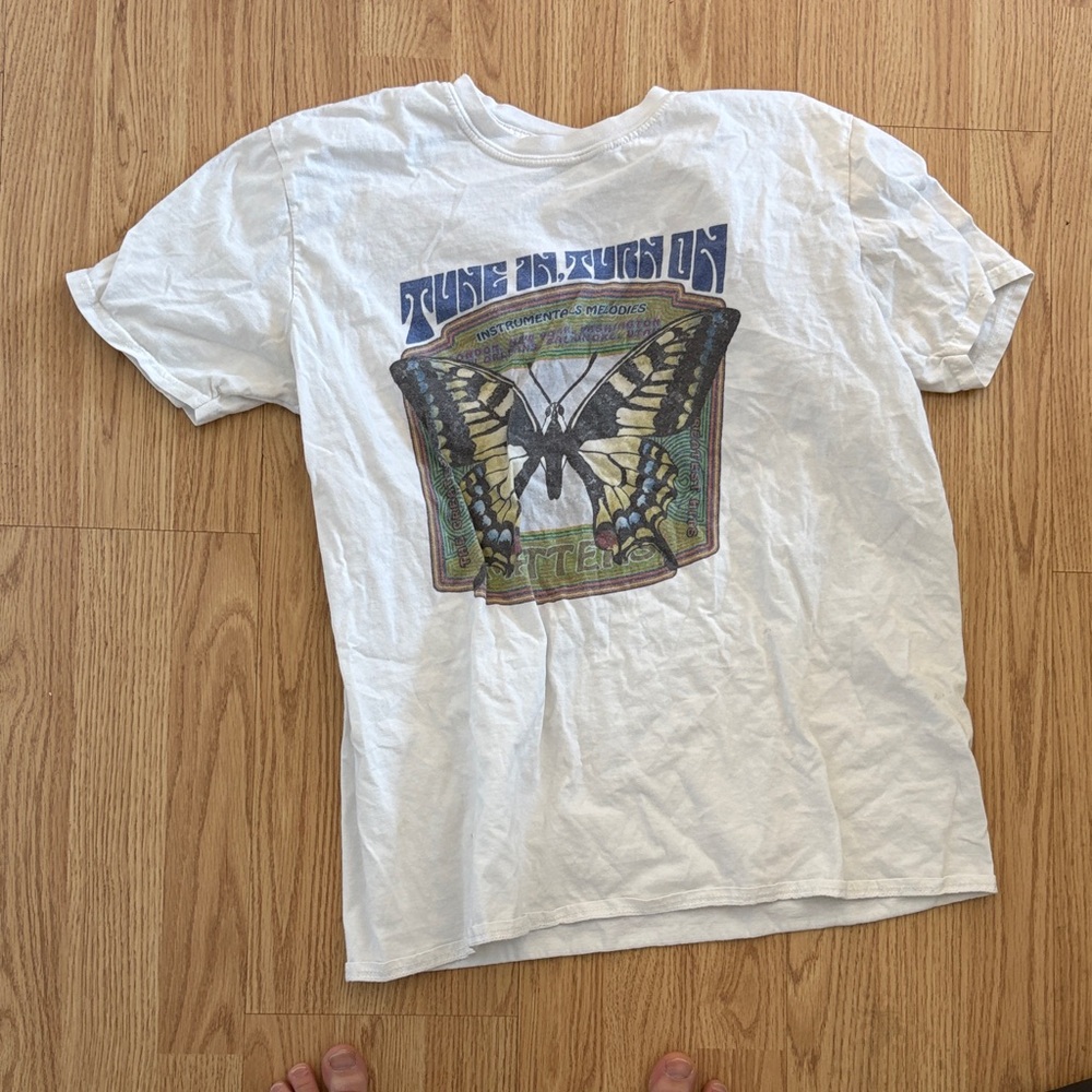 Nasty Gal White Graphic Tee with Butterfly Design